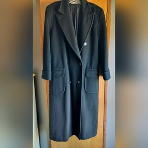 Calvin Klein ILGWU Union Made Vintage Double Breasted Wool Trench Coat Black 10